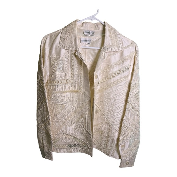 Coldwater Creek Ivory Silk Embroidered Jacket & Tank M Boho Cottagecore Artisan - Picture 2 of 7